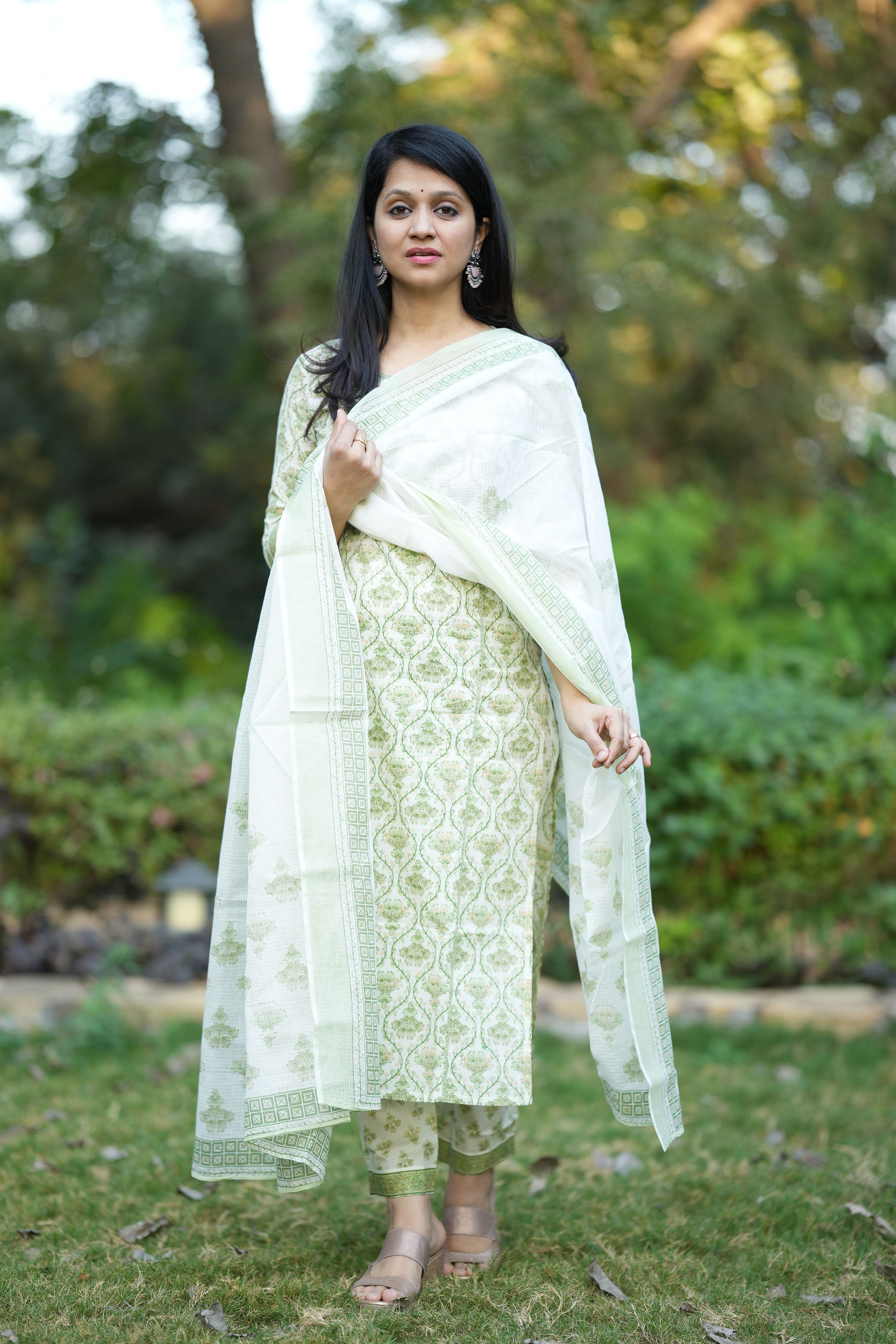 Kimaya Green Cotton Suit Set