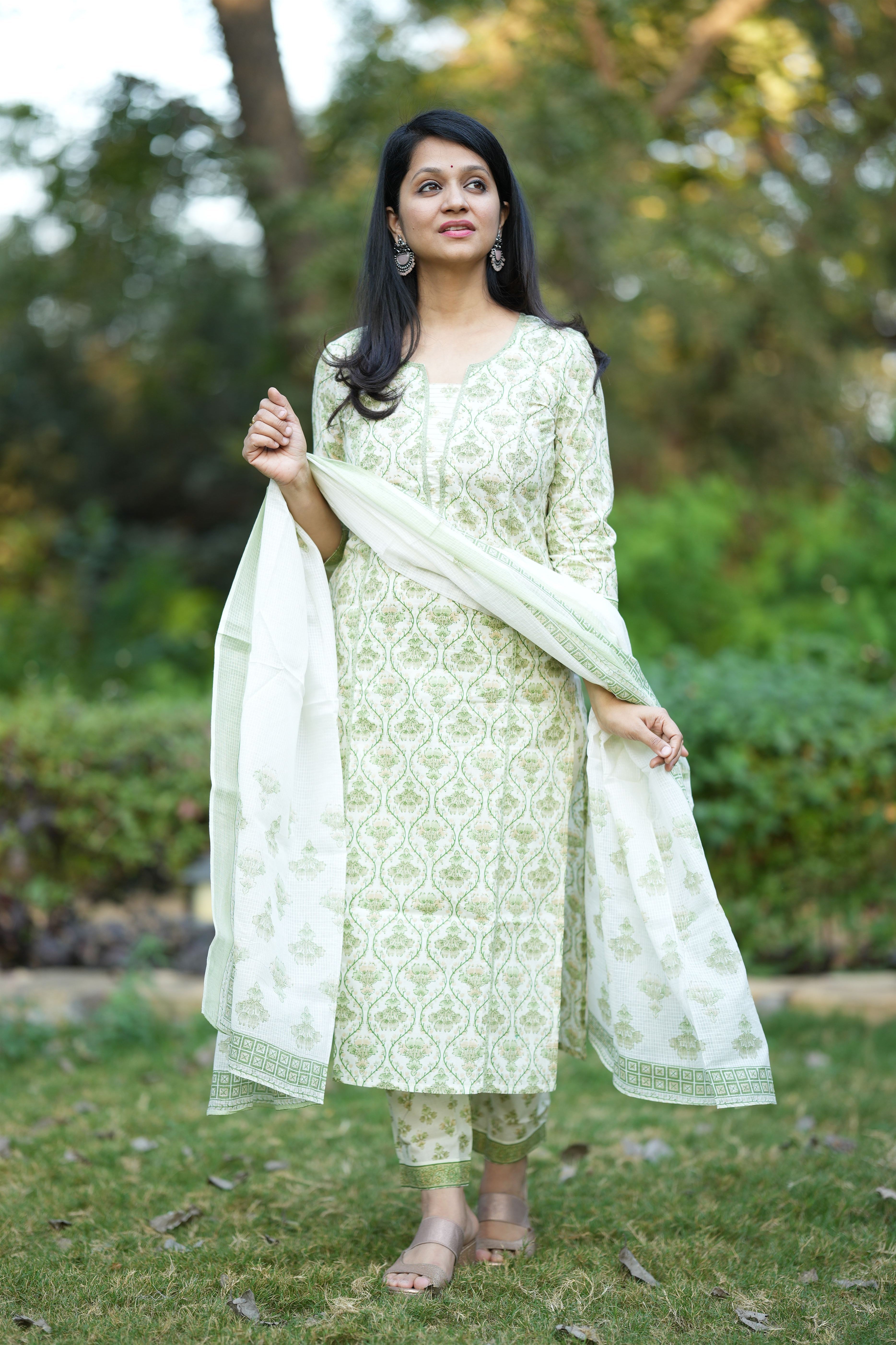 Kimaya Green Cotton Suit Set
