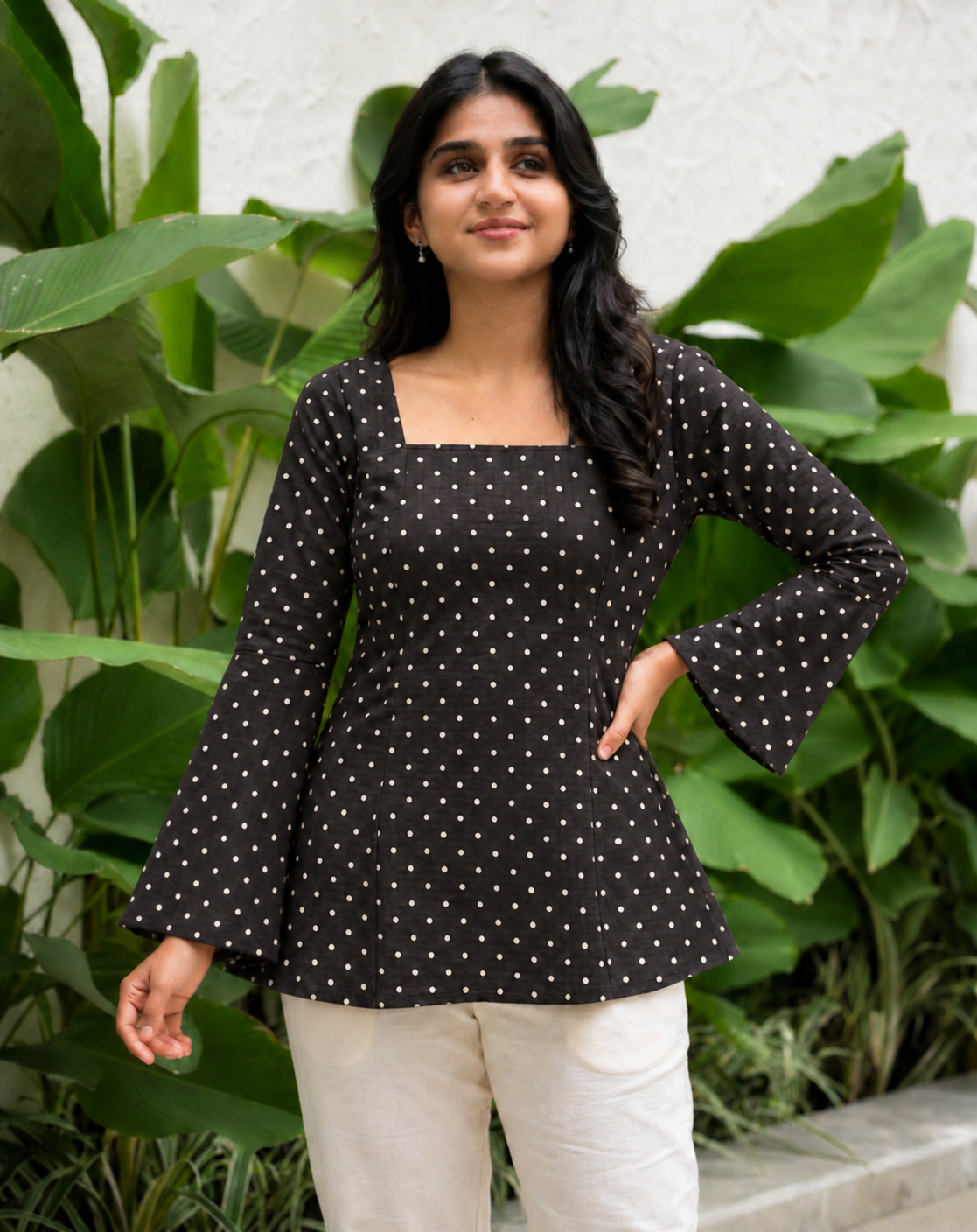 Yashi Black Polka Dot Cotton Corset Top