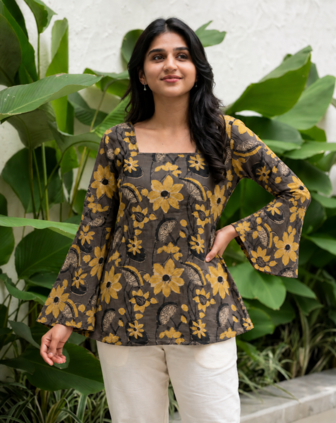Aarna Grey Floral Print Cotton Corset Top