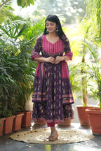 Purple Ikkat Cotton Anarkali Suit Set