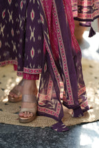 Purple Ikkat Cotton Anarkali Suit Set