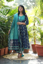 Blue Ikkat Cotton Anarkali Suit Set