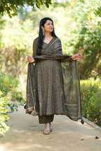 Green Ajrakh Print Cotton Anarkali Suit Set