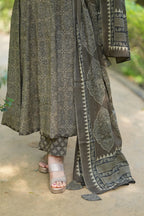 Green Ajrakh Print Cotton Anarkali Suit Set