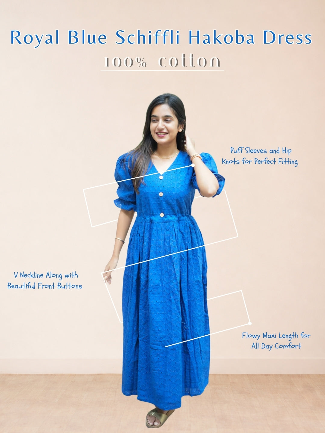 Royal Blue Schiffli Hakoba cotton Dress