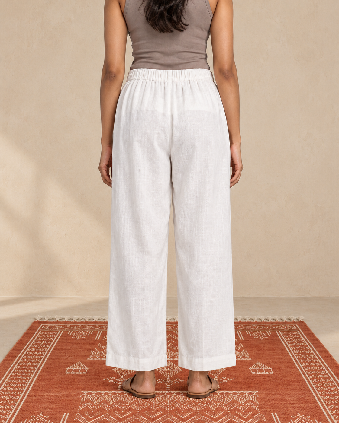 White cotton slub palazzo pant - styled view