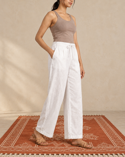 White cotton slub wide-leg palazzo pant