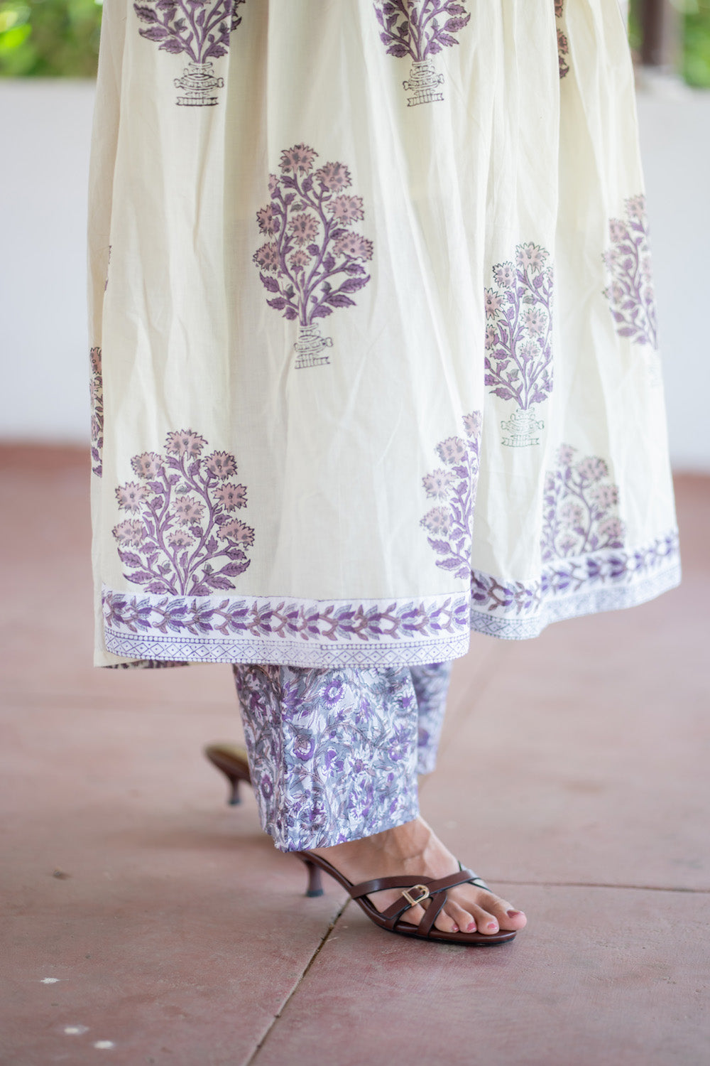 Suganya anarkali suit set - printed hem border and printed pant