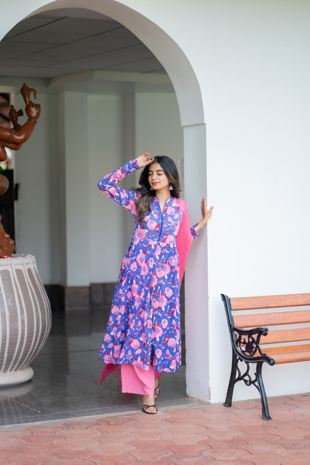 Oviya blue floral kurti - full sleeves and flared silhouette