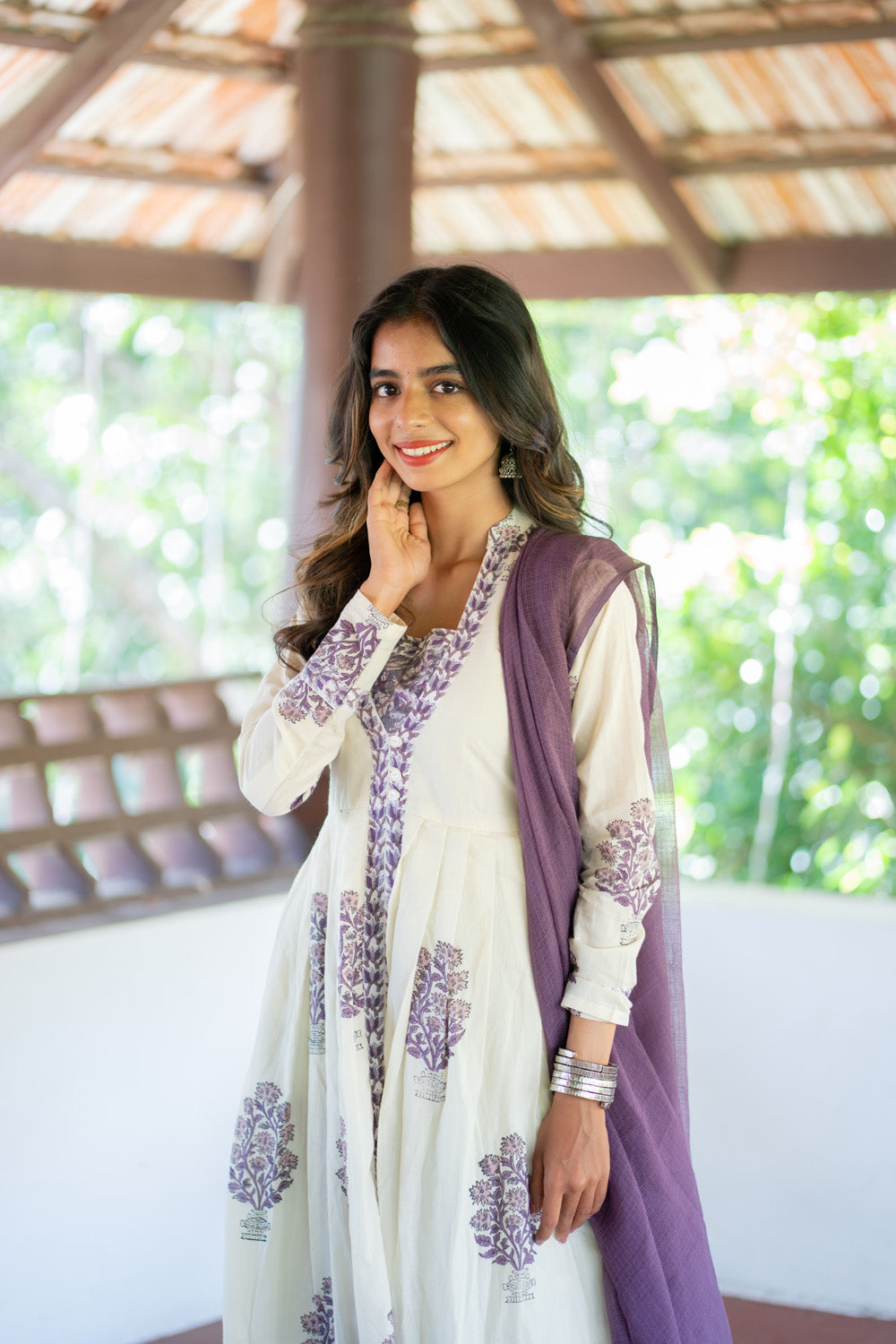 Suganya anarkali kurti - printed front placket and full sleeves