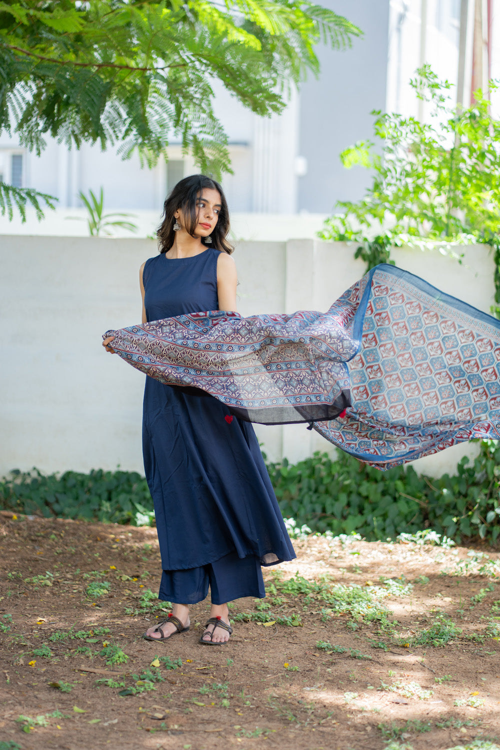 Tiksha suit set - lightweight ajrakh dupatta in indigo and maroon